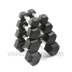 Pair of Rubber Coated Dumbbells 10kg Each- Black