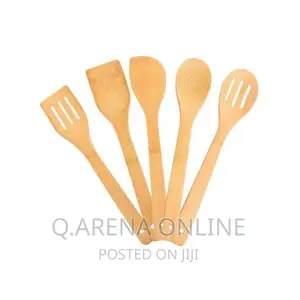 Bamboo Serving Cooking Spoons 5 Pieces - Brown