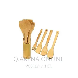 Bamboo Serving Cooking Spoons 5 Pieces - Brown