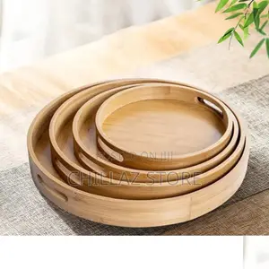 4 PCS Round Wooden Serving Tray.