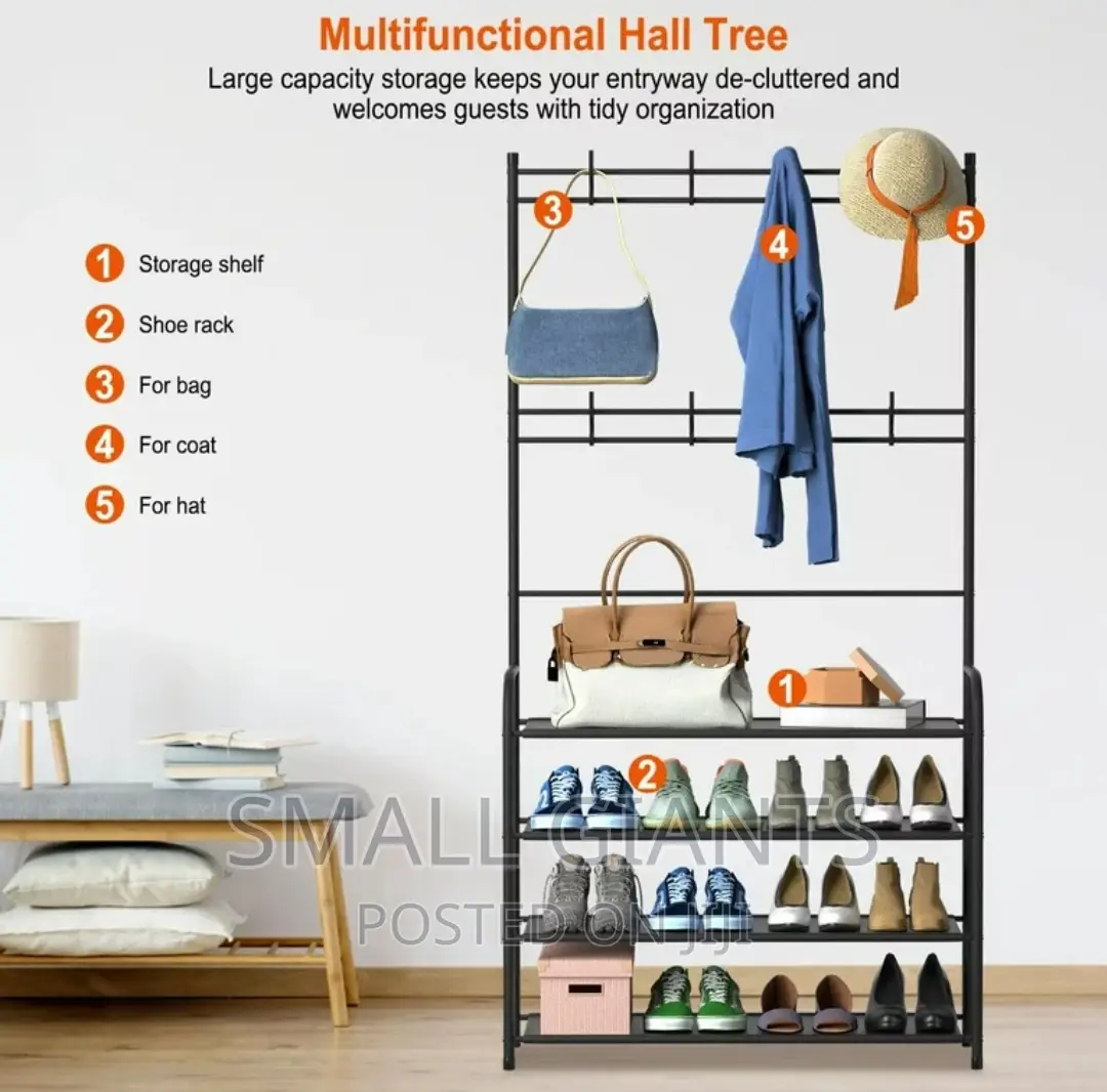 4-Tier Entryway Coat Shoe Rack Organizer With 8 Hooks
