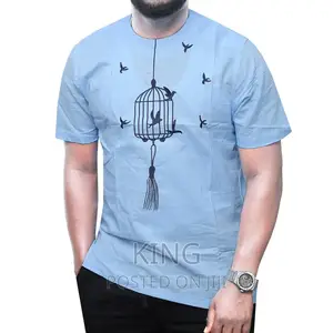 Caftan Kitengi Shirt. Sky Blue Short Sleeve