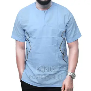 Caftan Kitengi Shirt. Sky Blue Short Sleeve