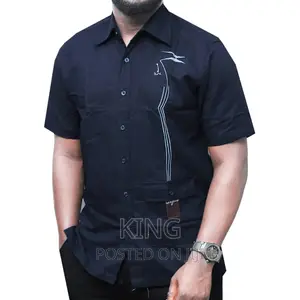Kitengi Shirt. Navy Blue Short Sleeve