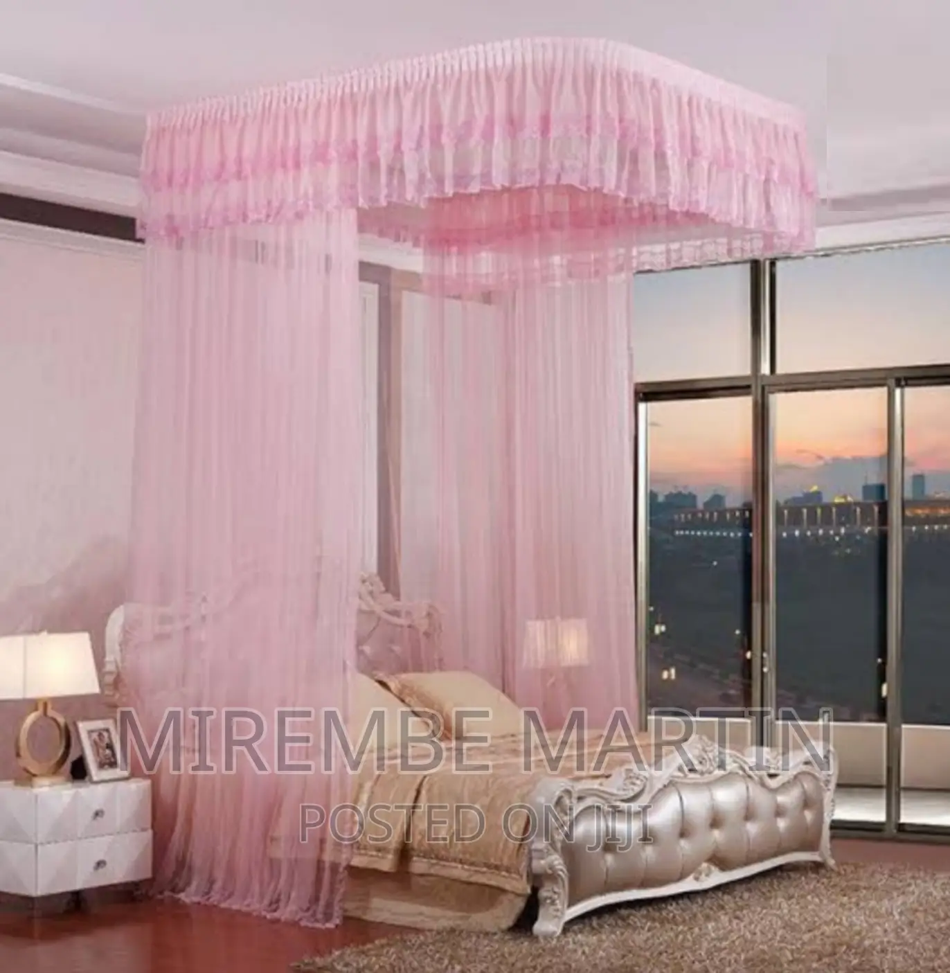 Ceiling Mounted Luxurious Mosquito Net-Pink King Size
