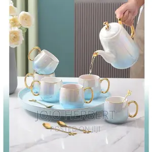 Tea Set With Teapot and Spoons, Exquisite Ceramics