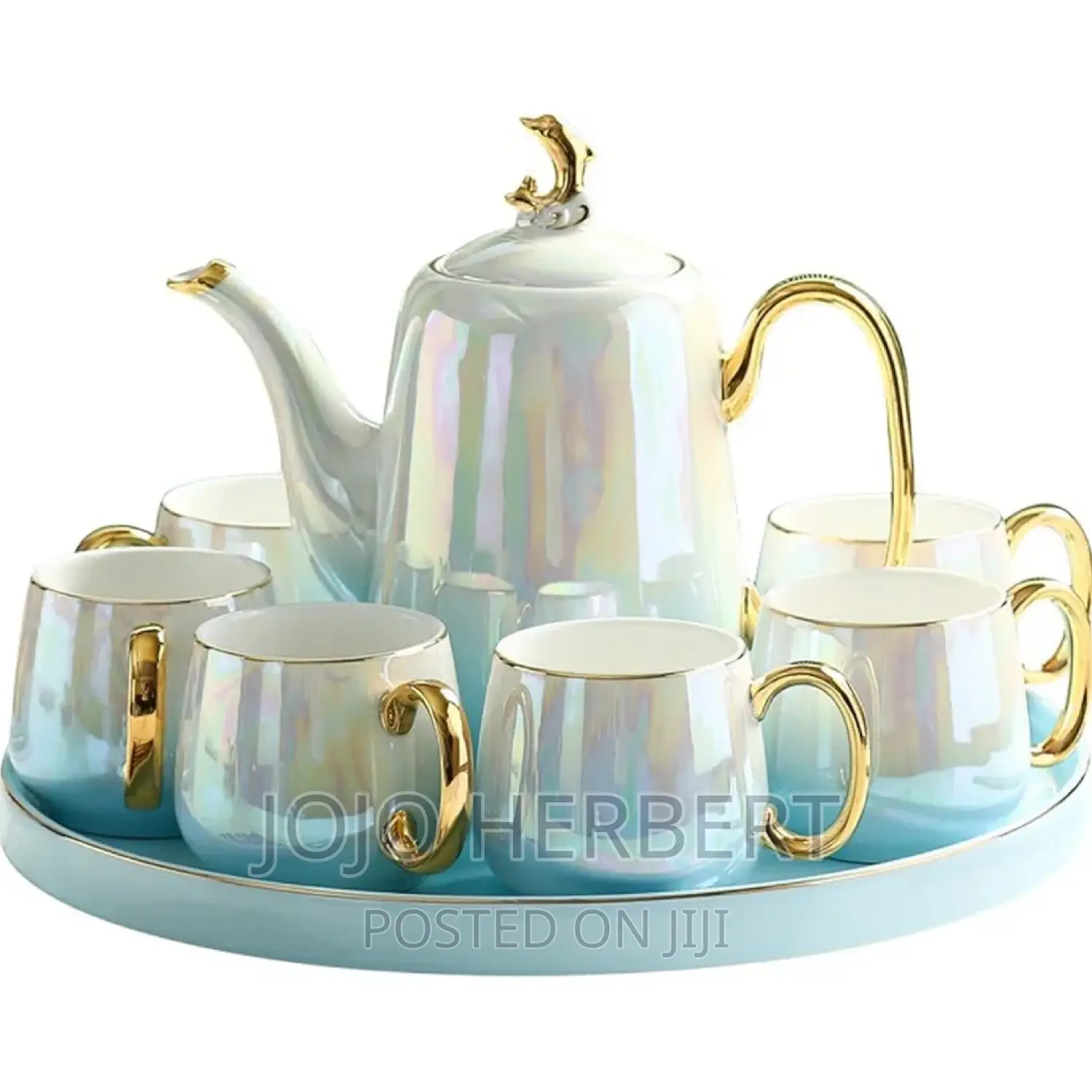 Tea Set With Teapot and Spoons, Exquisite Ceramics
