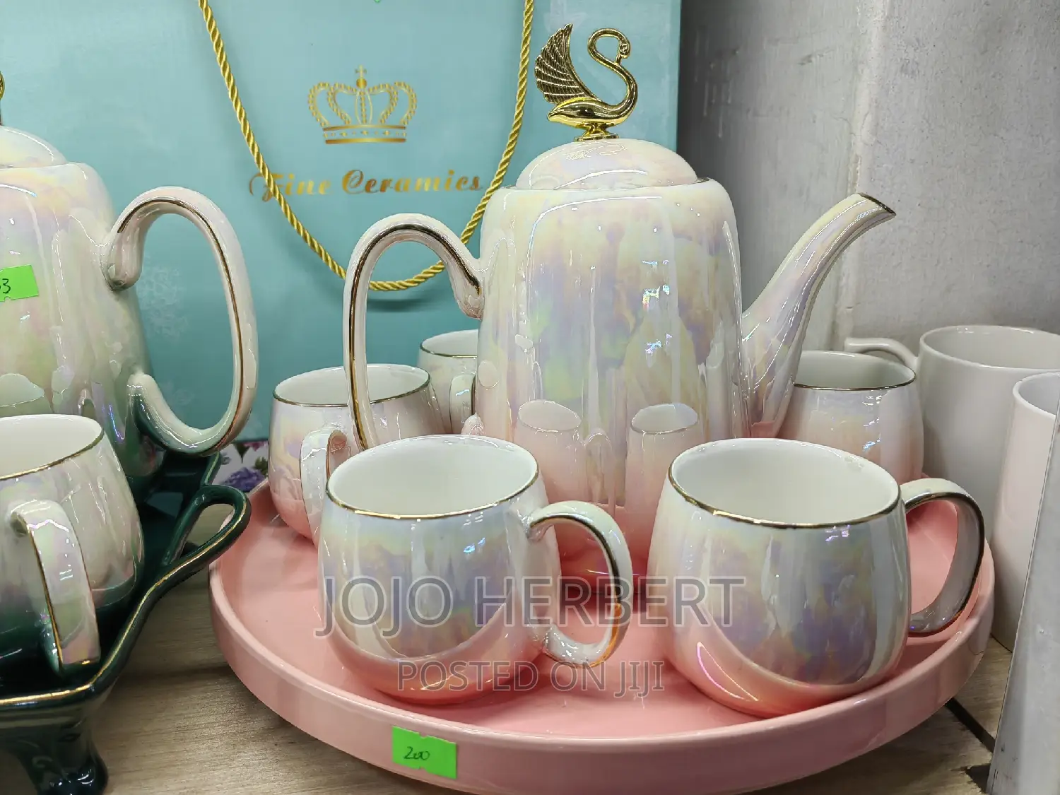 Tea Set With Teapot and Spoons, Exquisite Ceramics