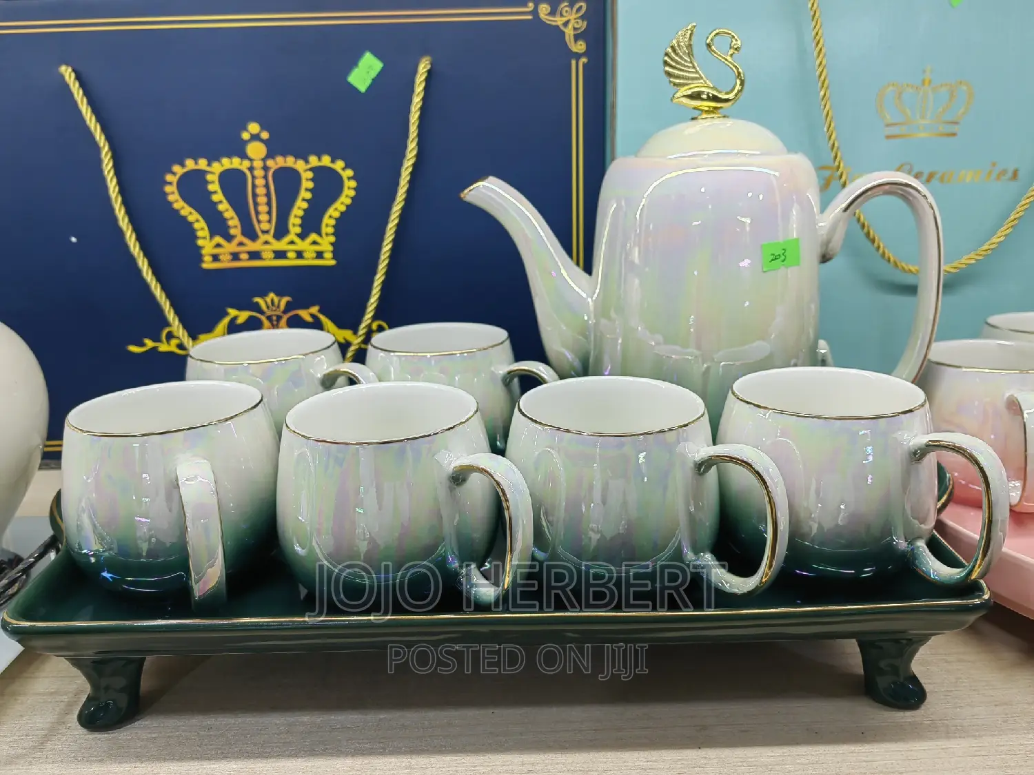 Tea Set With Teapot and Spoons, Exquisite Ceramics