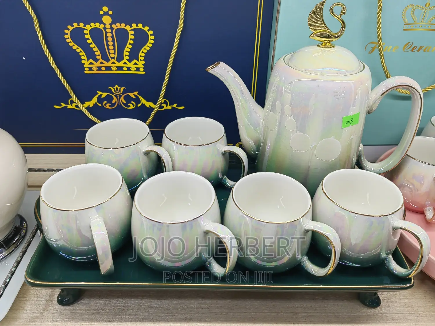 Tea Set With Teapot and Spoons, Exquisite Ceramics
