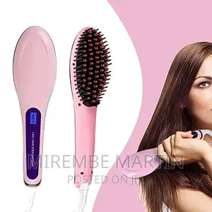 Electric Hair Straightening Comb With LCD Display- Pink