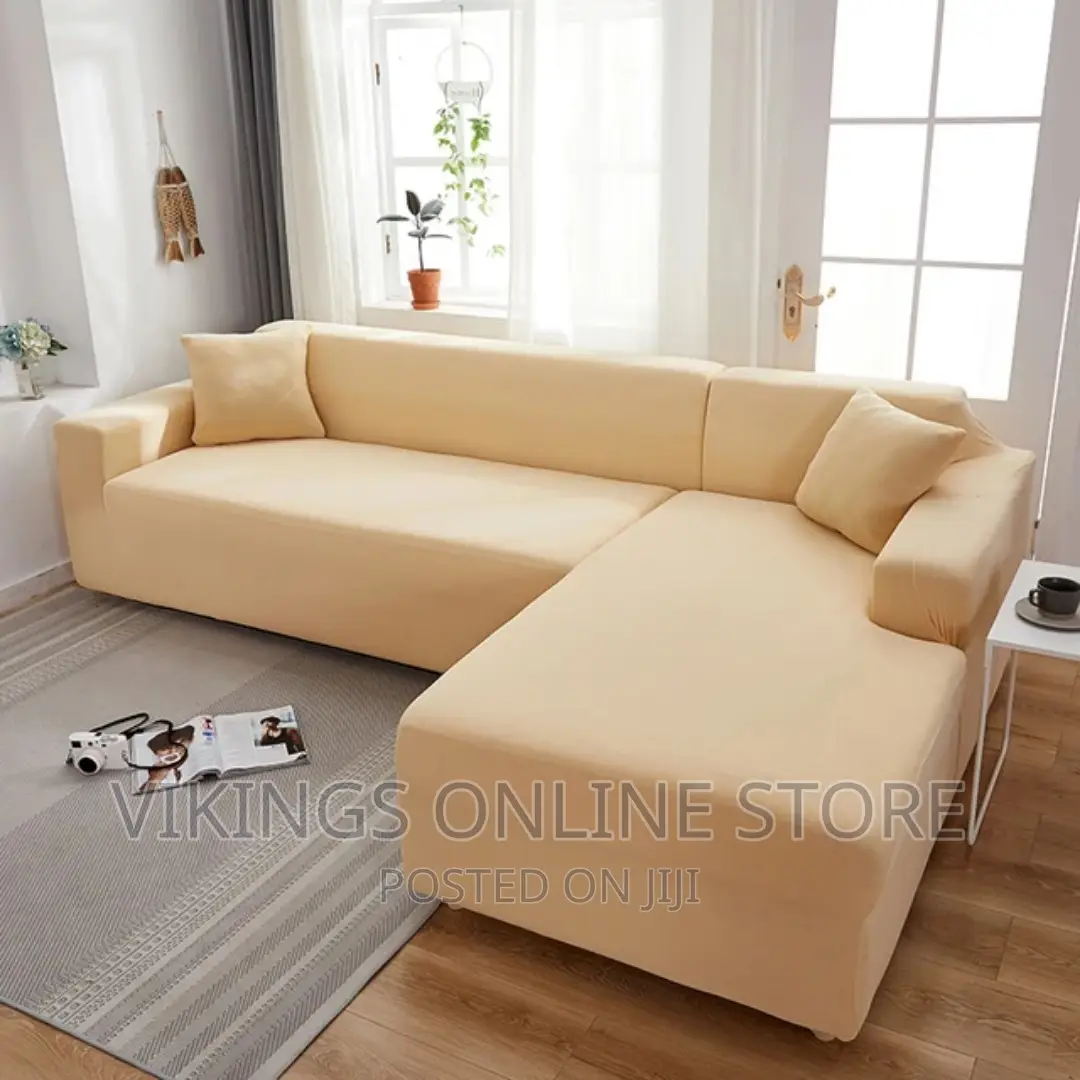 Cream Color L Shape Sofa Cover Stretch Elastic Sofa