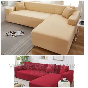 Beige and Red Color L Shape Sofa Cover Stretch Elastic Sofa