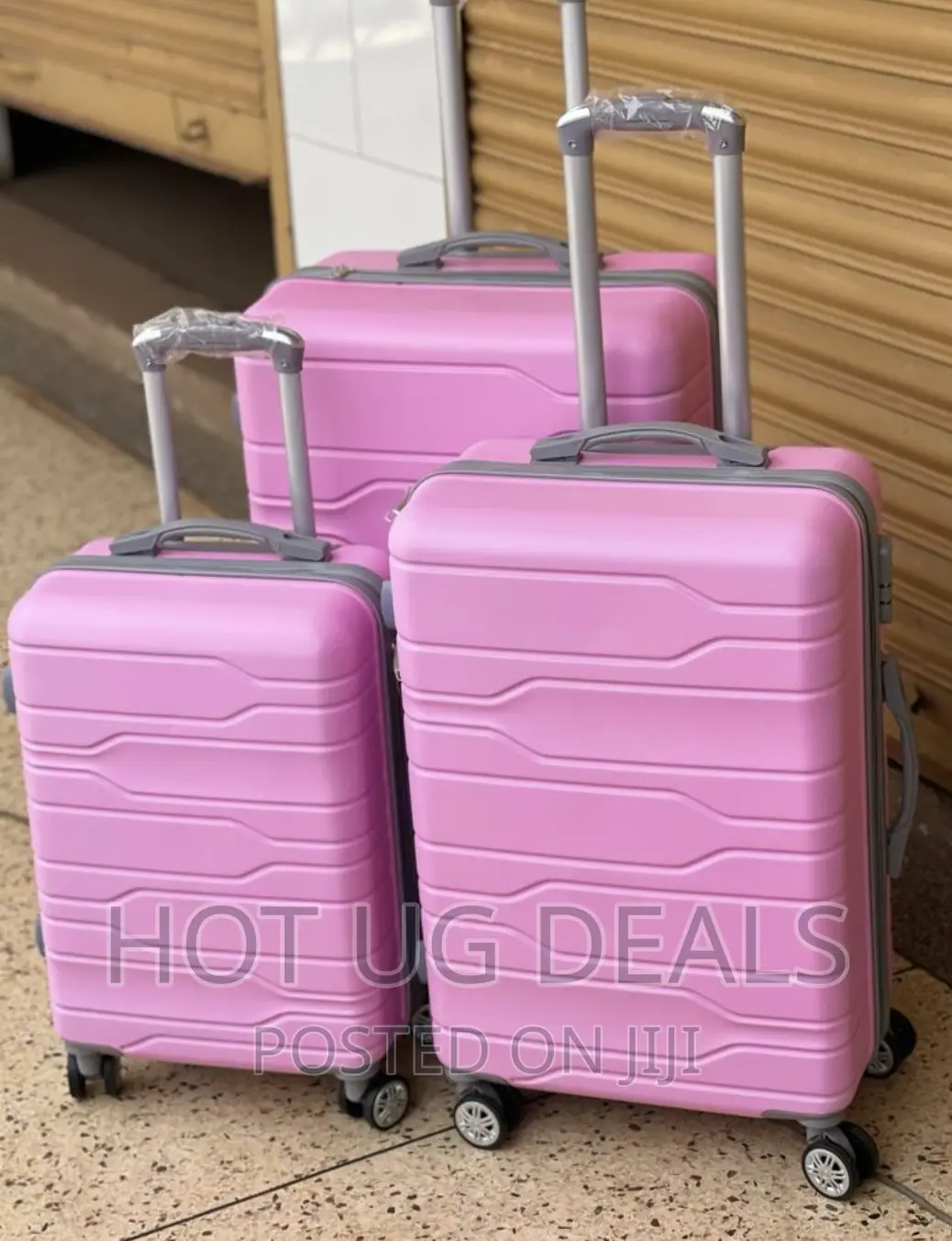 Small, Medium, Large, Plastic Suitcase- Pink