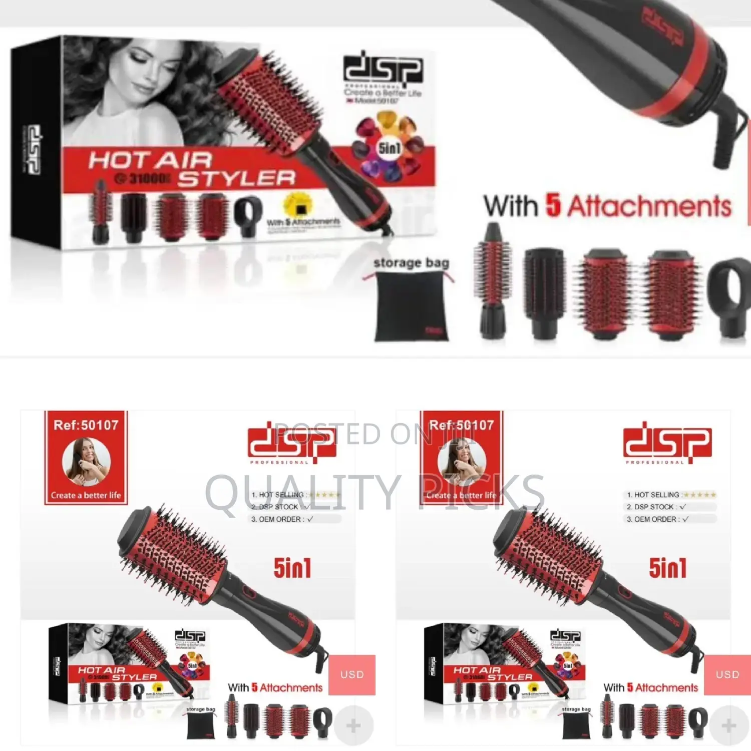 Brand 5 in 1 Hair Straightener Brush
