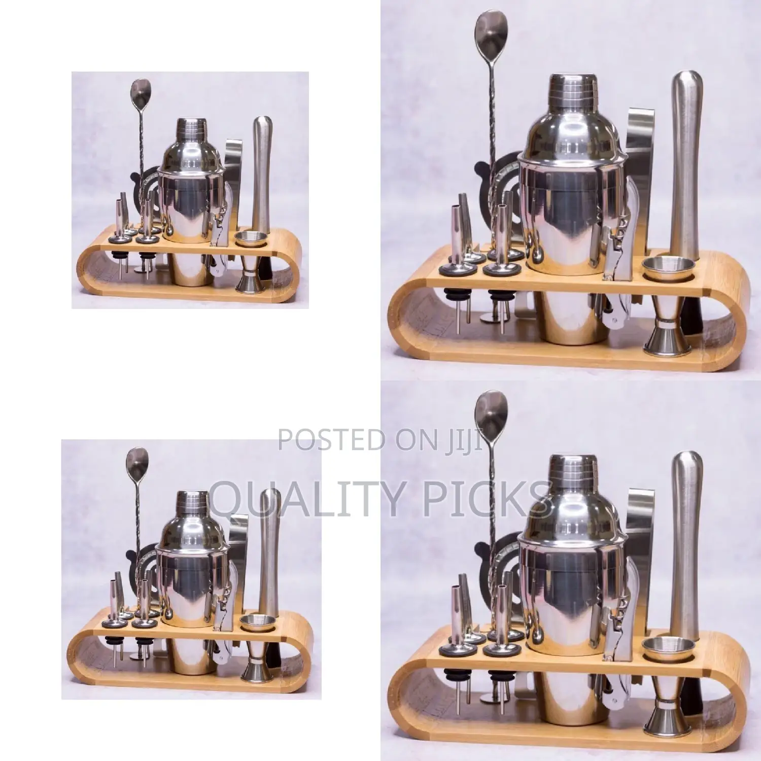 Silver Cocktail Shaker Bottle Set