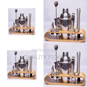 Silver Cocktail Shaker Bottle Set