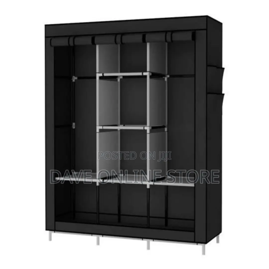 3 Column Cloth Frame Portable Wardrobe Storage - Black