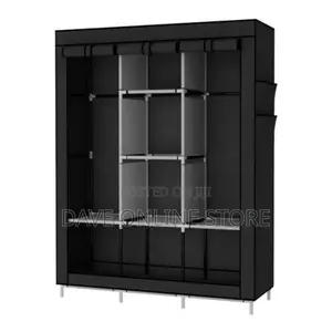 3 Column Cloth Frame Portable Wardrobe Storage - Black