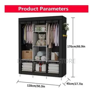 3 Column Cloth Frame Portable Wardrobe Storage - Black