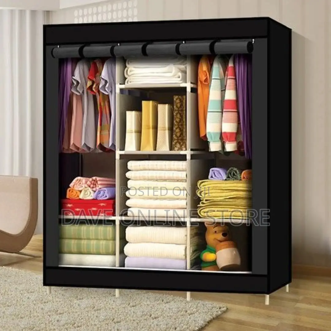 3 Column Cloth Frame Portable Wardrobe Storage - Black