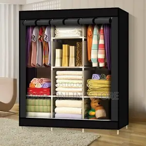 3 Column Cloth Frame Portable Wardrobe Storage - Black