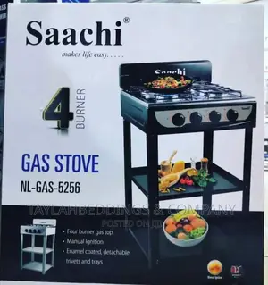 Saachi 4 Burner Gas Stove With Shelves-Black