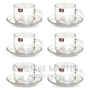 6 Pieces of Cups and 6 Saucers -Transparent