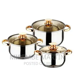 New 3 Pc Gold Handles Stainless Steel Saucepans Cookware Pot