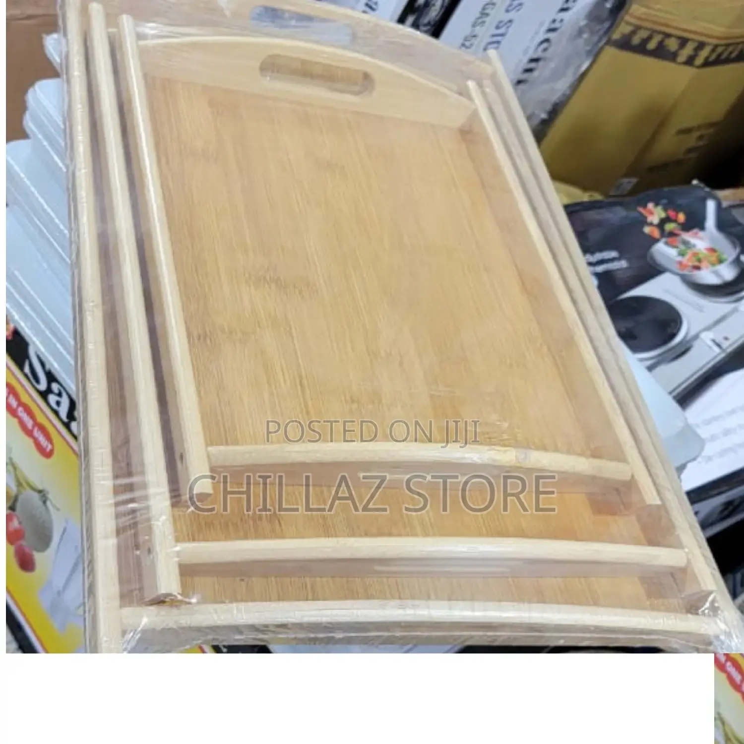 3 PCS Brown Wooden Serving Tray.