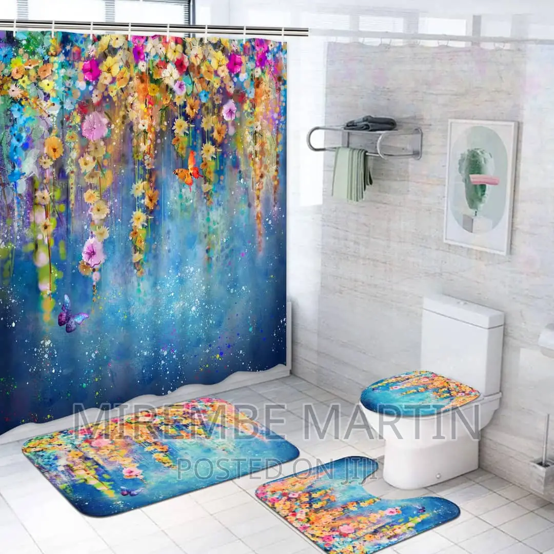 4pc Shower Curtain, Bathroom and Toilet Rug
