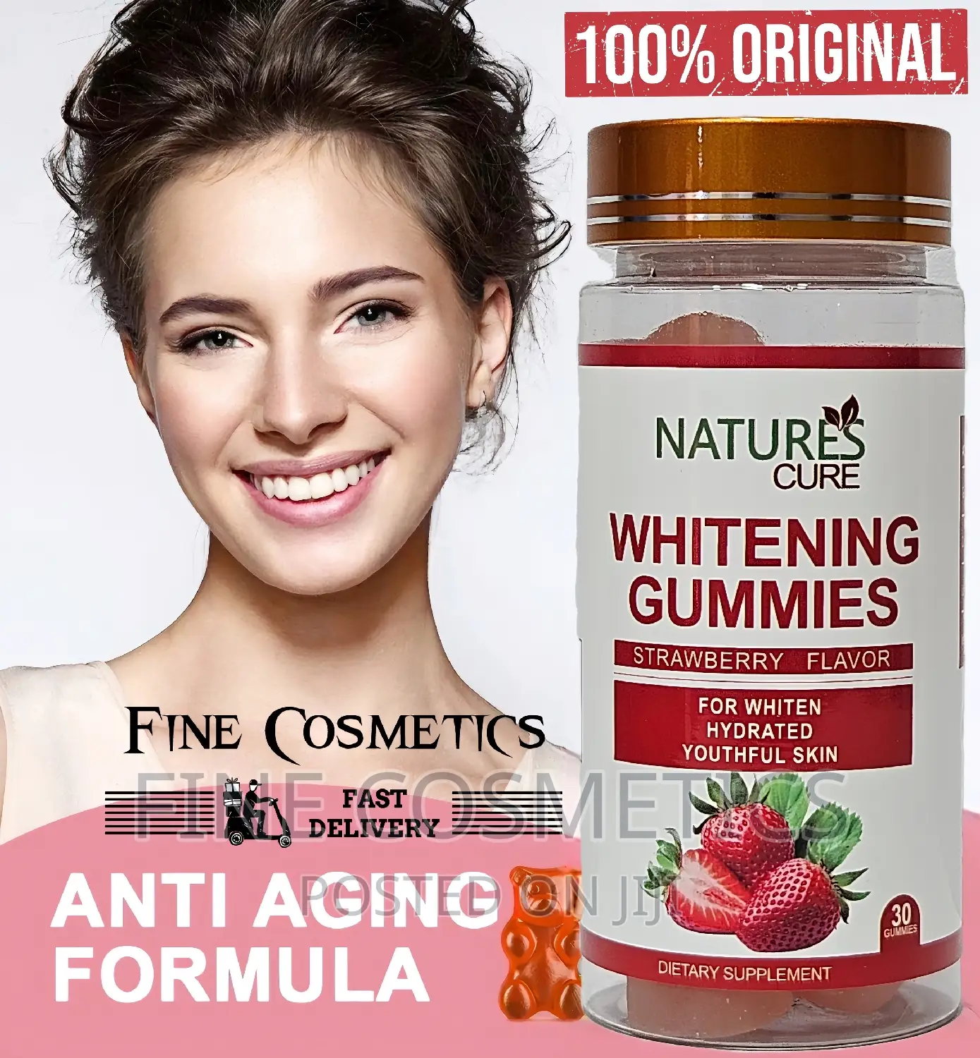 Nature's Cure Skin Whitening Gummies Strawberry Flavour. 30