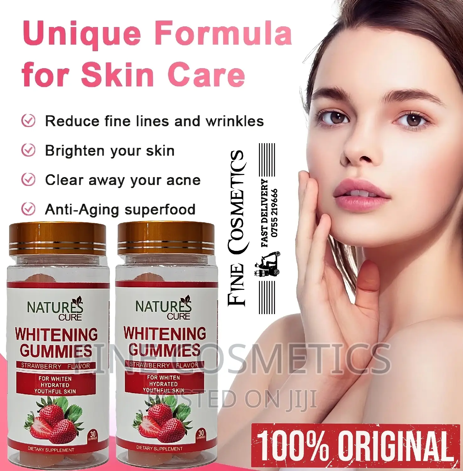 Nature's Cure Skin Whitening Gummies Strawberry Flavour. 30