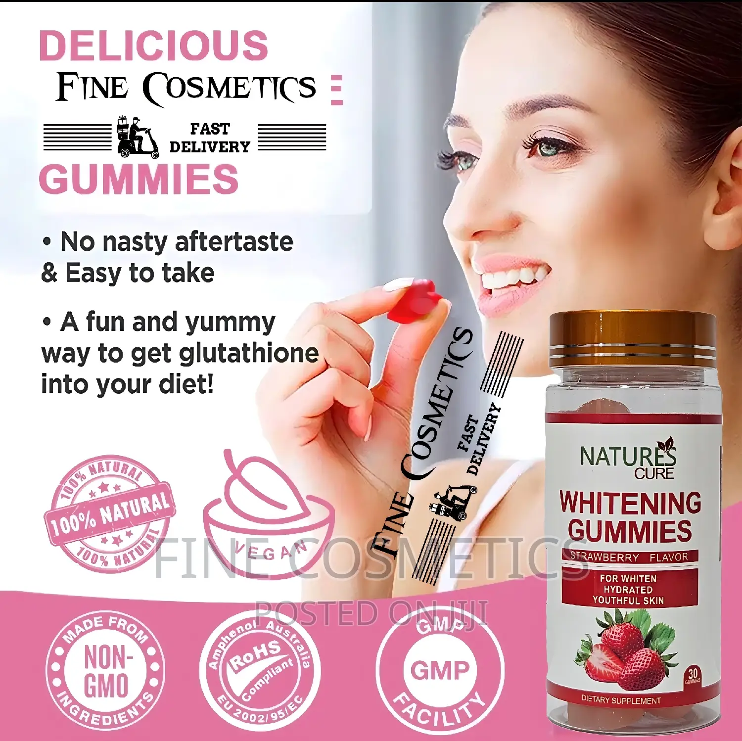 Nature's Cure Skin Whitening Gummies Strawberry Flavour. 30