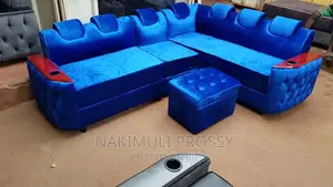 Blue L Shaped Sofa Set 6 Seater