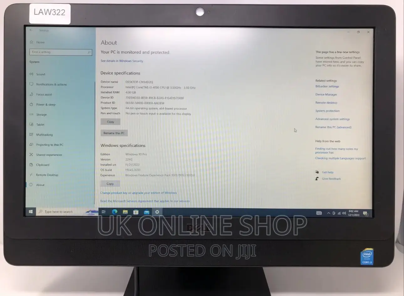 Desktop Computer Dell Wyse 3030 4GB Intel Core I3 SSD 256GB