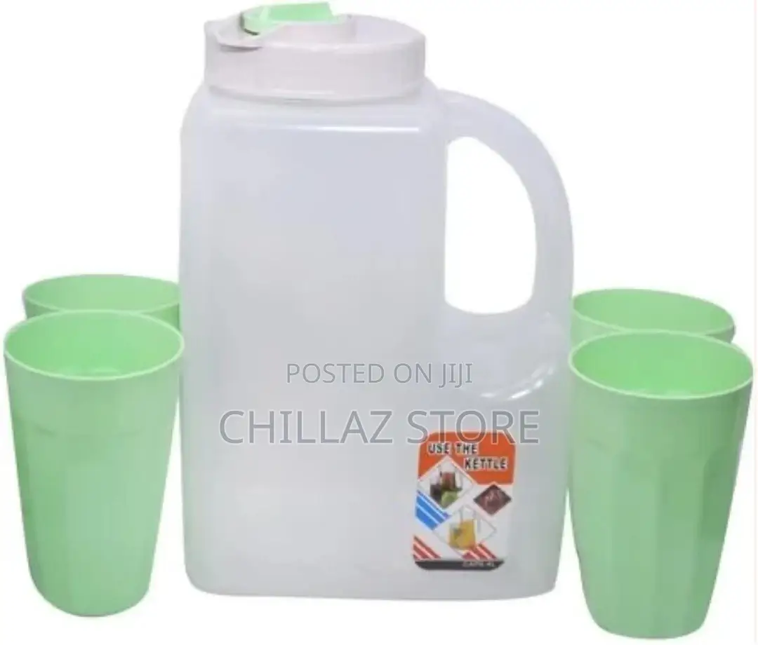 Plastic Water Fridge Bottle With 4 Glasses, 4L – Green