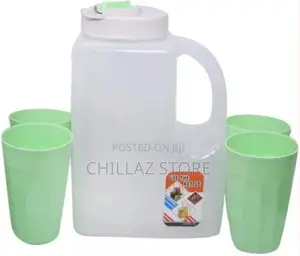 Plastic Water Fridge Bottle With 4 Glasses, 4L – Green