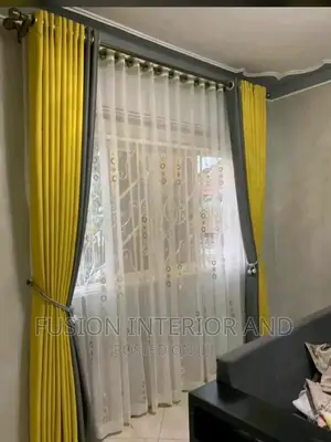 Yellow and Gray Plain Curtains