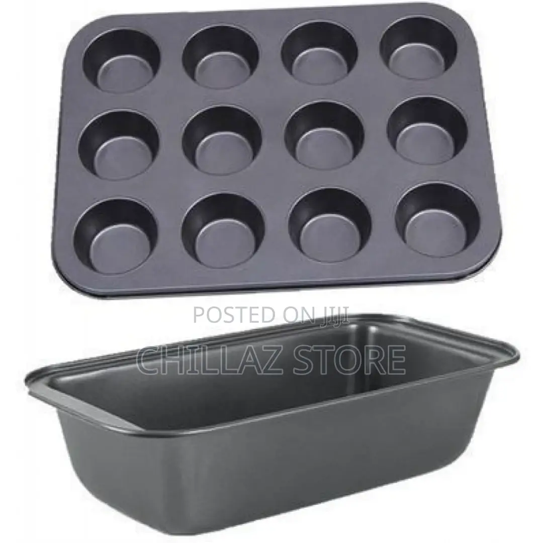 Bread Baking Pan and Cupcake Baking Tray Set – Black