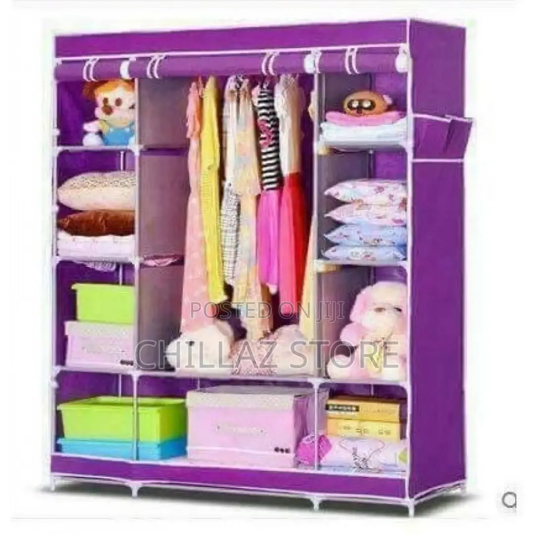 3 Column Cloth Wooden Frame Portable Wardrobe