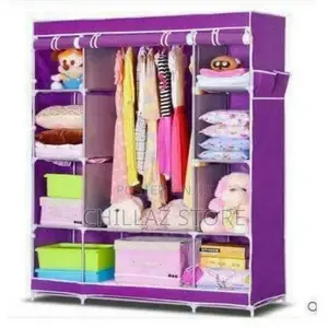 3 Column Cloth Wooden Frame Portable Wardrobe
