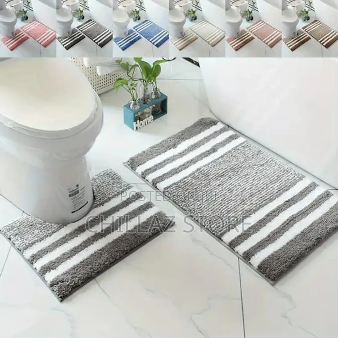 2 Pieces of Microfiber Bathroom Mats Set, Striped Pattern
