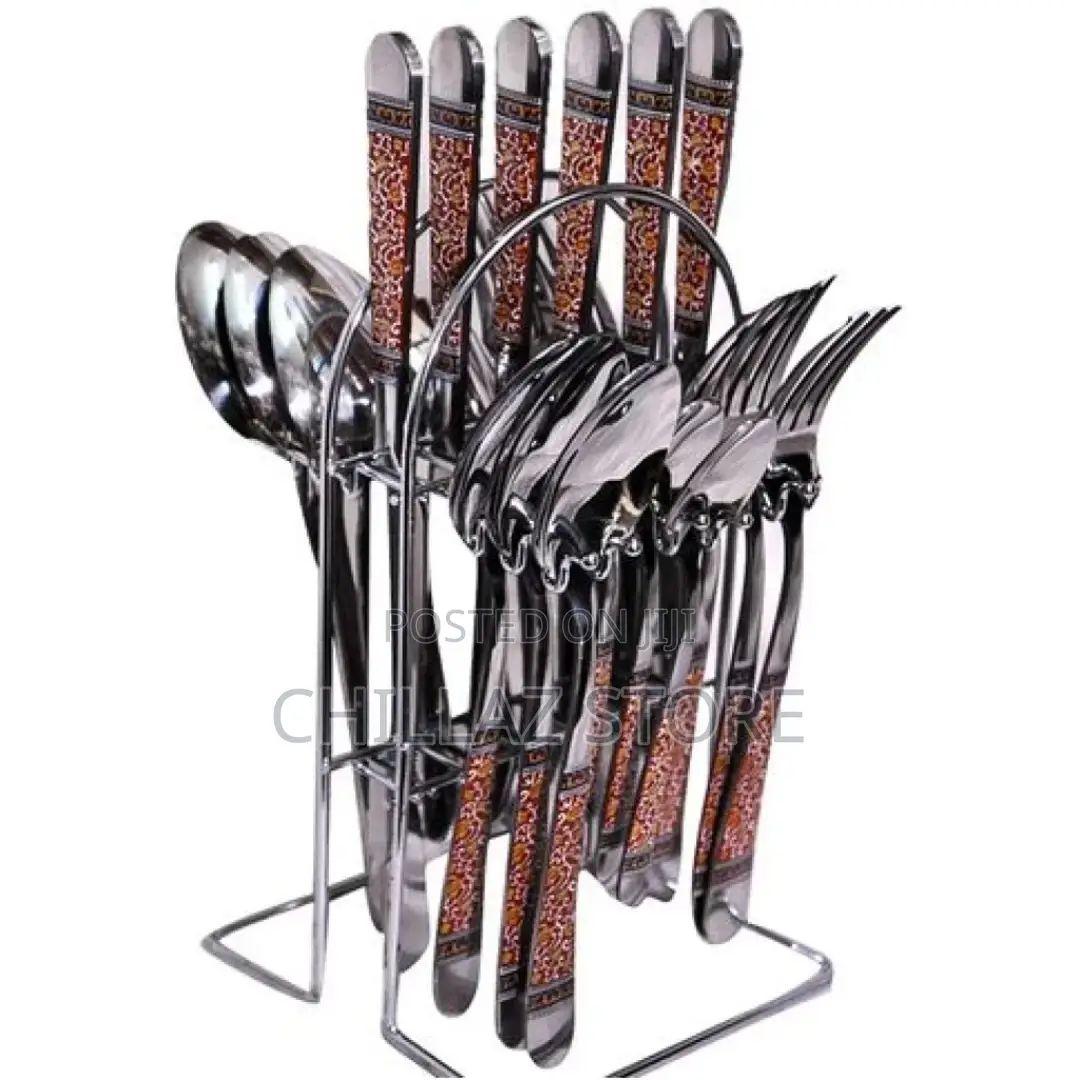24pcs Red Flower Cutlery (Forks, Spoons Knives)