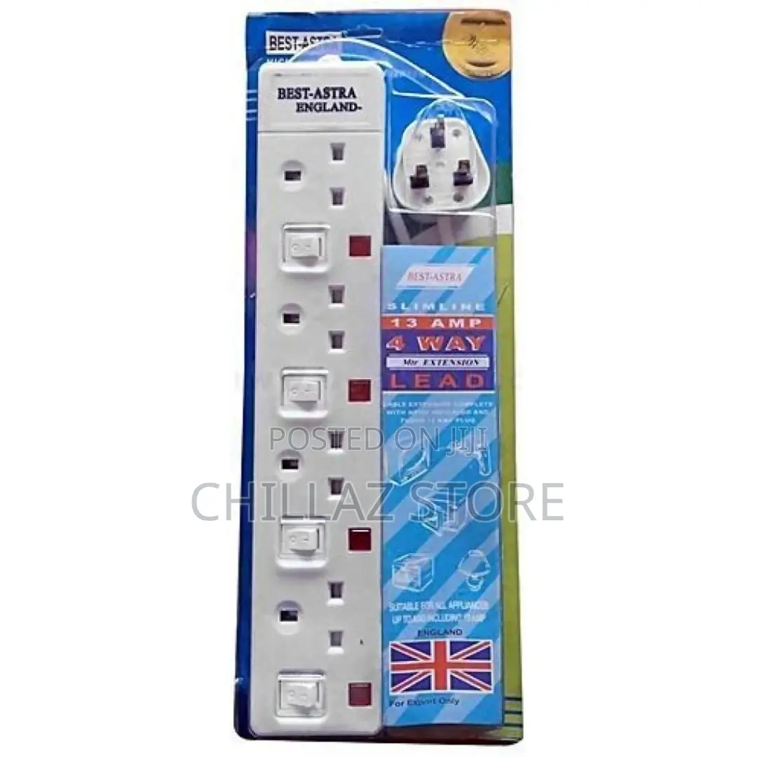 Astra England 4-Way Extension Cable Socket – White