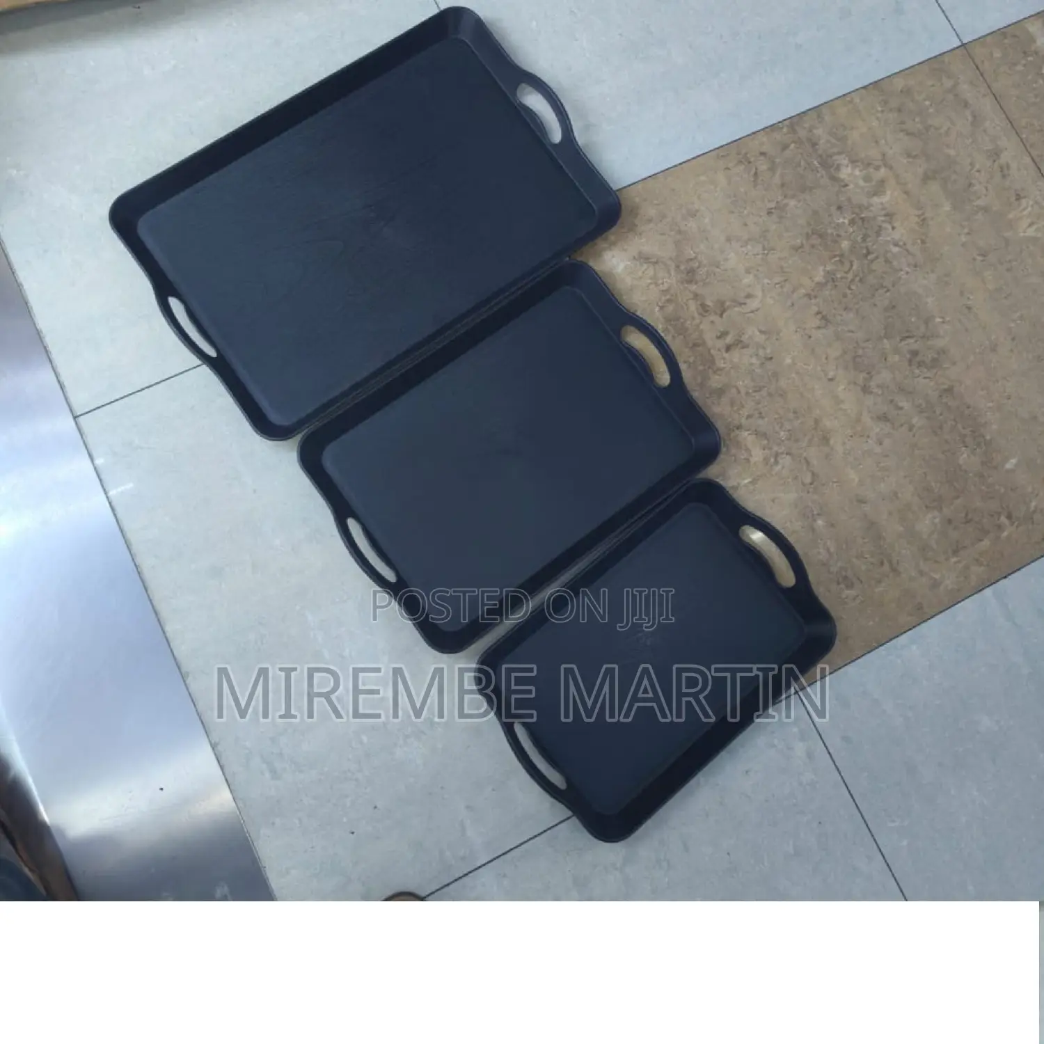 3 PCS Plastic Black Serving Tray Set.