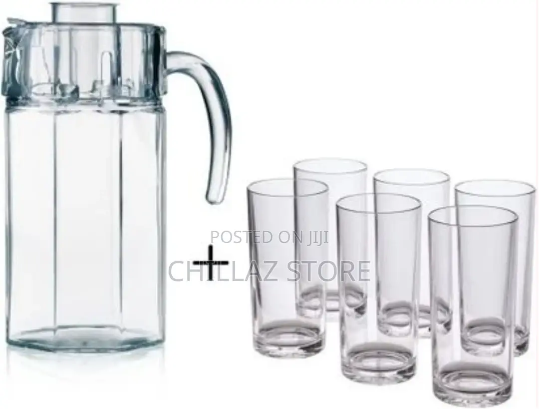 6 Drinking Glasses Plus 1 Glass Jug-Transparent