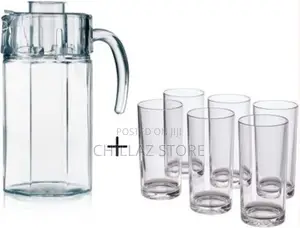 6 Drinking Glasses Plus 1 Glass Jug-Transparent