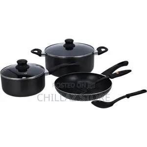 Royalford 7 Pieces Aluminium Cookware Set, Black,