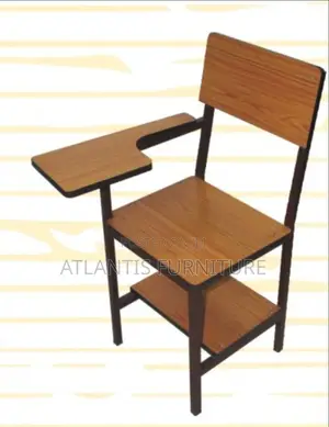 Metallic Legs Chair With Writing Pad, Wooden.